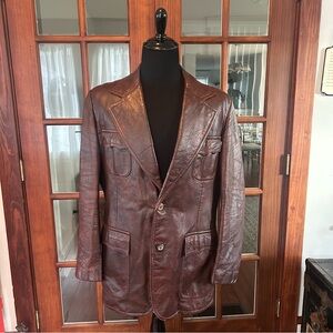 Vintage 1970's Men's Brown Leather Coat Retro Cool Montreal Leather Garment